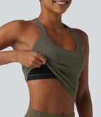 U Neck Built-in Bra Racerback Cropped Yoga Tank Top — Olive Night — view 1