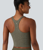 U Neck Built-in Bra Racerback Cropped Yoga Tank Top — Olive Night — view 5