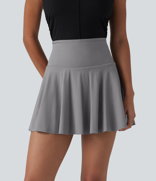 Airy High Waisted 2-in-1 InstantCool Flare Mini Tennis Skirt with Pockets — Gull — view 2