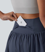 Airy High Waisted 2-in-1 InstantCool Yoga Shorts 3'' with Pockets — Mood Indigo — view 5