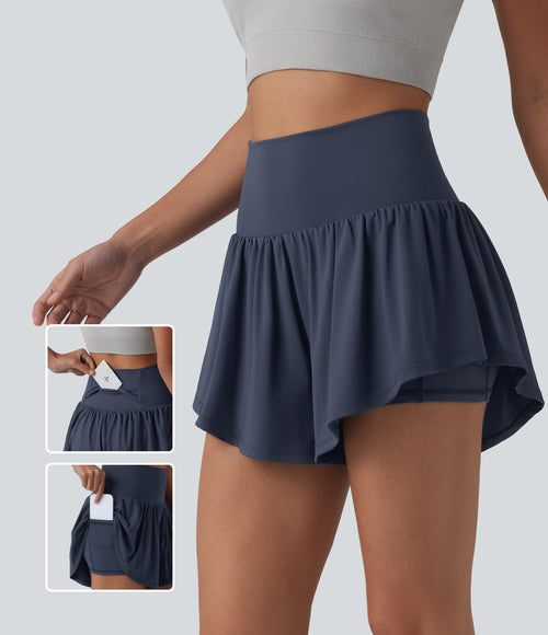 Airy High Waisted 2-in-1 InstantCool Yoga Shorts 3'' with Pockets — Mood Indigo — view 1