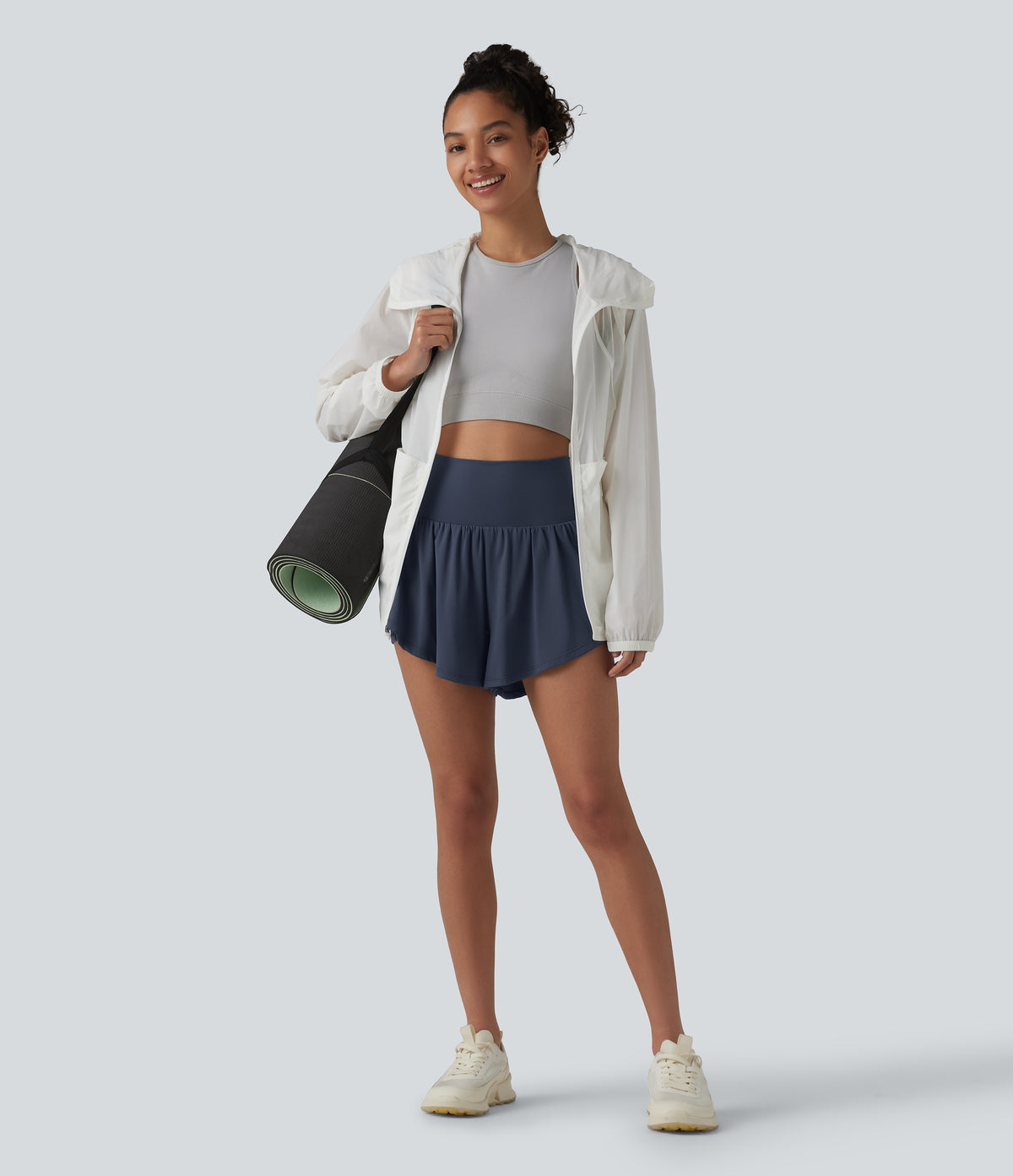 Airy High Waisted 2-in-1 InstantCool Yoga Shorts 3'' with Pockets — Mood Indigo — view 7
