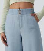 Mid Rise Draped Lyocell Casual Baggy Jeans with Pockets — Malibu Blue Denim — view 4