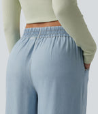 Mid Rise Draped Lyocell Casual Baggy Jeans with Pockets — Malibu Blue Denim — view 5