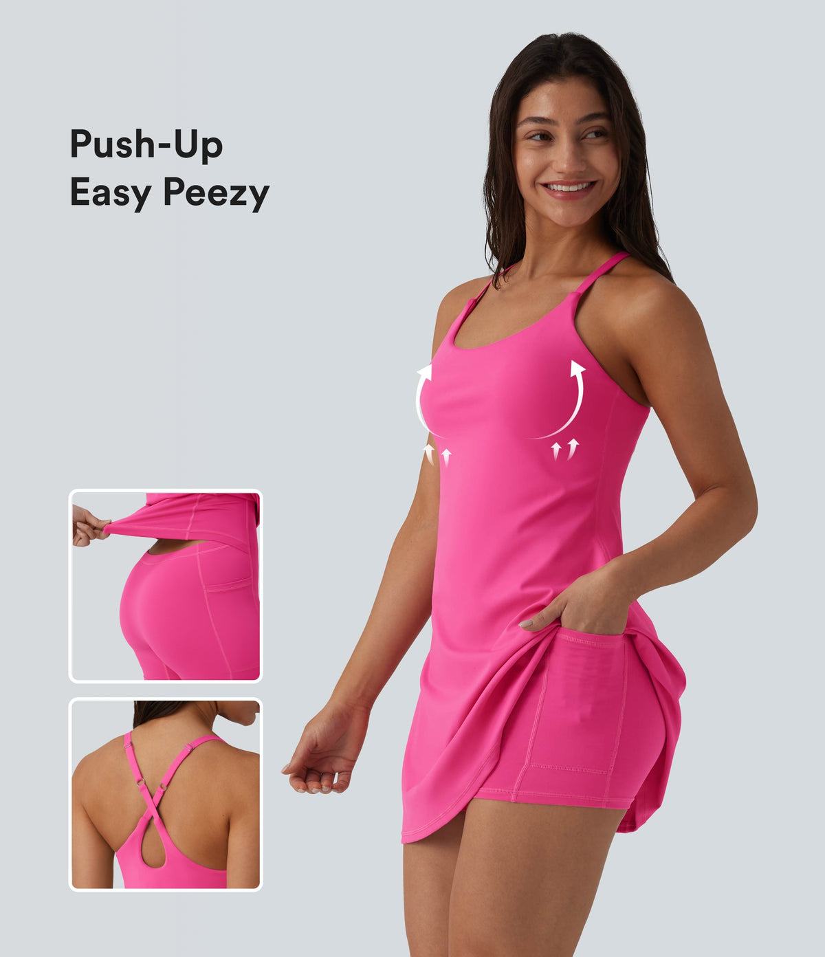 Plush Push-Up Adjustable Straps Crisscross Backless Built-in Bra Dance Active Dress-Edition — Fuchsia Purple — view 1