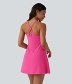 Plush Push-Up Adjustable Straps Crisscross Backless Built-in Bra Dance Active Dress-Edition — Fuchsia Purple — view 2