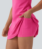 Plush Push-Up Adjustable Straps Crisscross Backless Built-in Bra Dance Active Dress-Edition — Fuchsia Purple — view 6