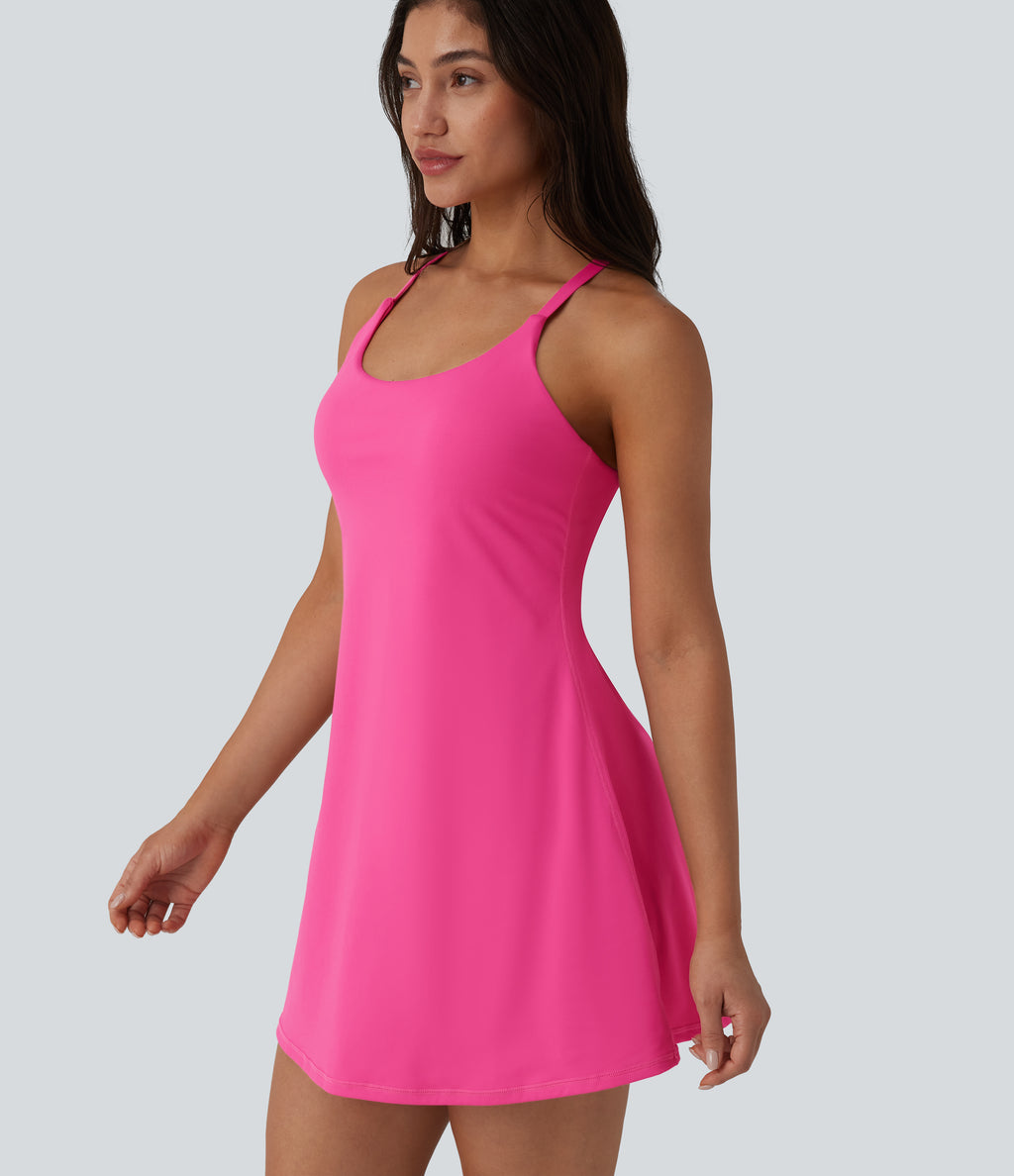 Plush Push-Up Adjustable Straps Crisscross Backless Built-in Bra Dance Active Dress-Edition — Fuchsia Purple — view 7