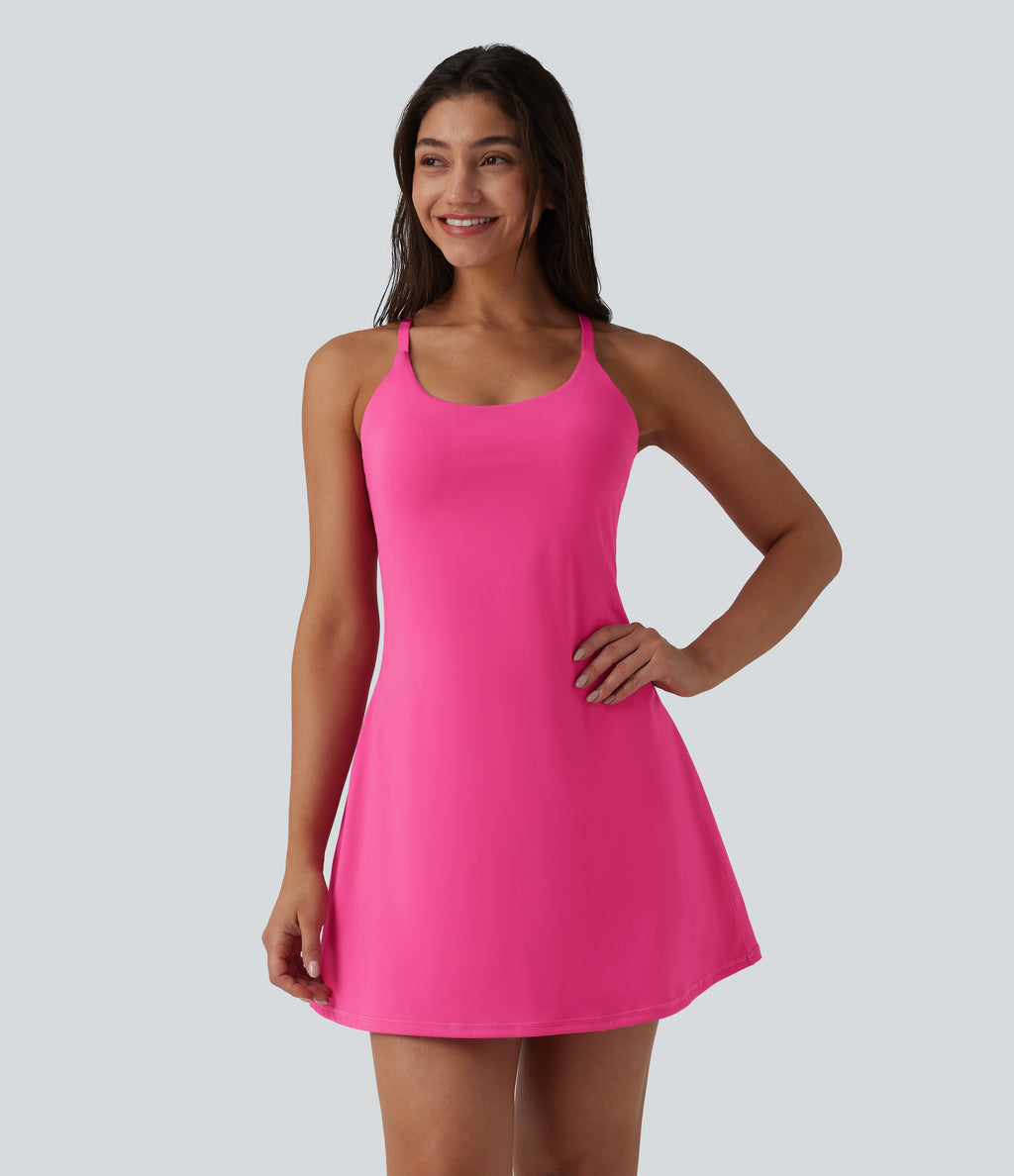 Plush Push-Up Adjustable Straps Crisscross Backless Built-in Bra Dance Active Dress-Edition — Fuchsia Purple — view 3