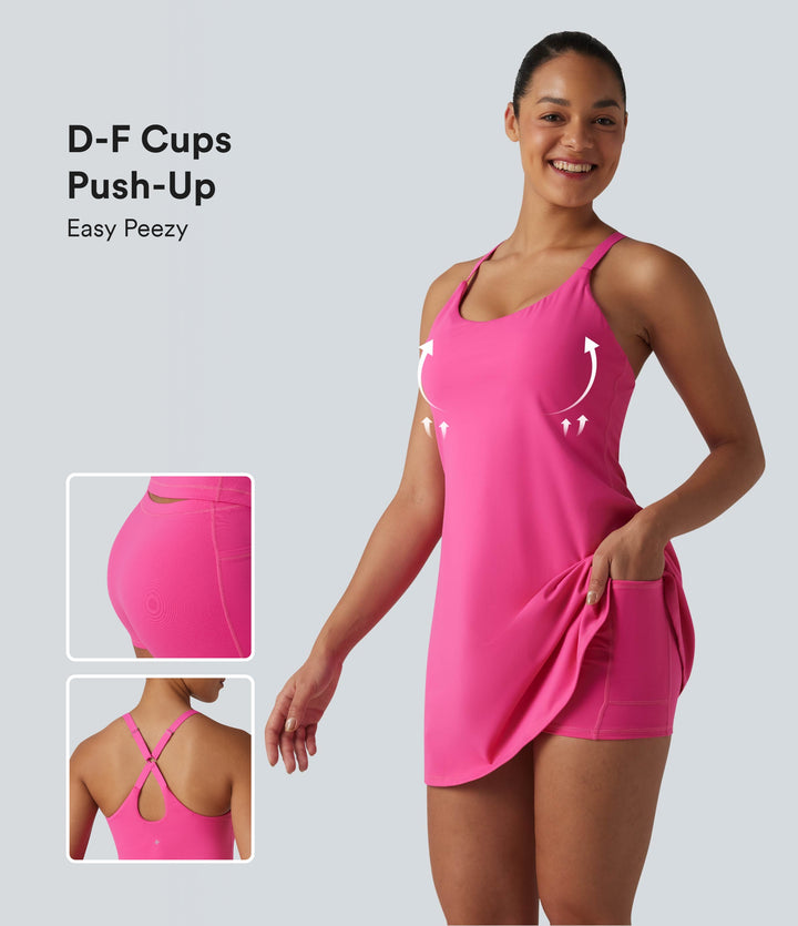 Plush Push-Up Adjustable Straps Crisscross Backless Built-in Bra Dance Active Dress DD-F Cups-Edition — Fuchsia Purple — view 1