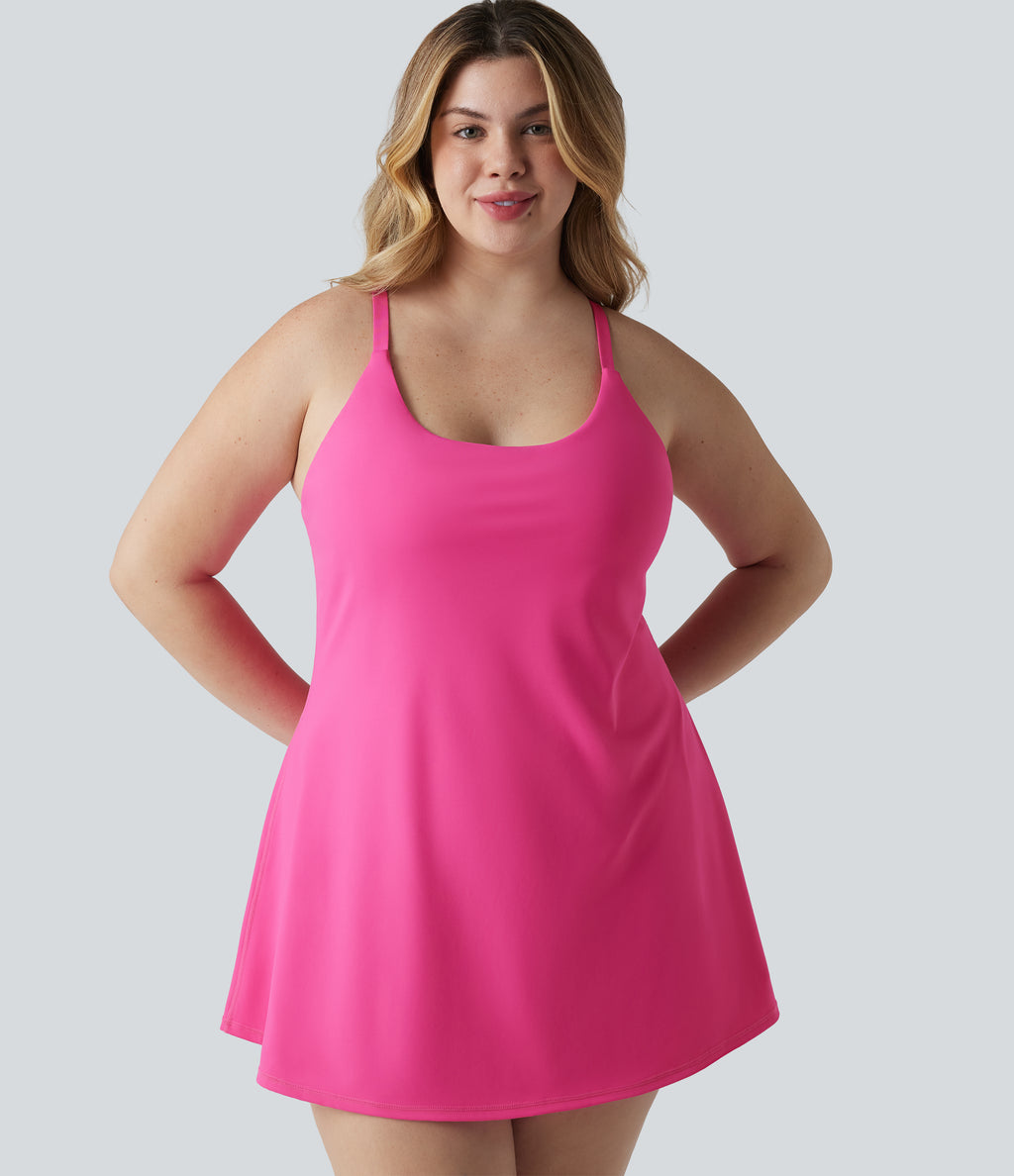Plush Push-Up Adjustable Straps Crisscross Backless Built-in Bra Dance Plus Size Active Dress-Edition — Fuchsia Purple — view 7