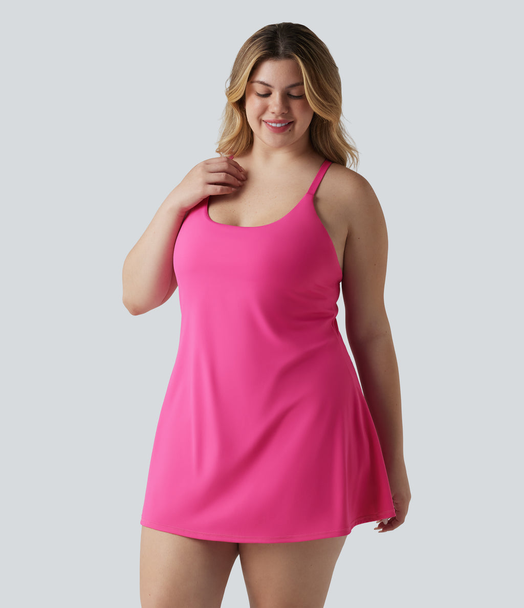 Plush Push-Up Adjustable Straps Crisscross Backless Built-in Bra Dance Plus Size Active Dress-Edition — Fuchsia Purple — view 3