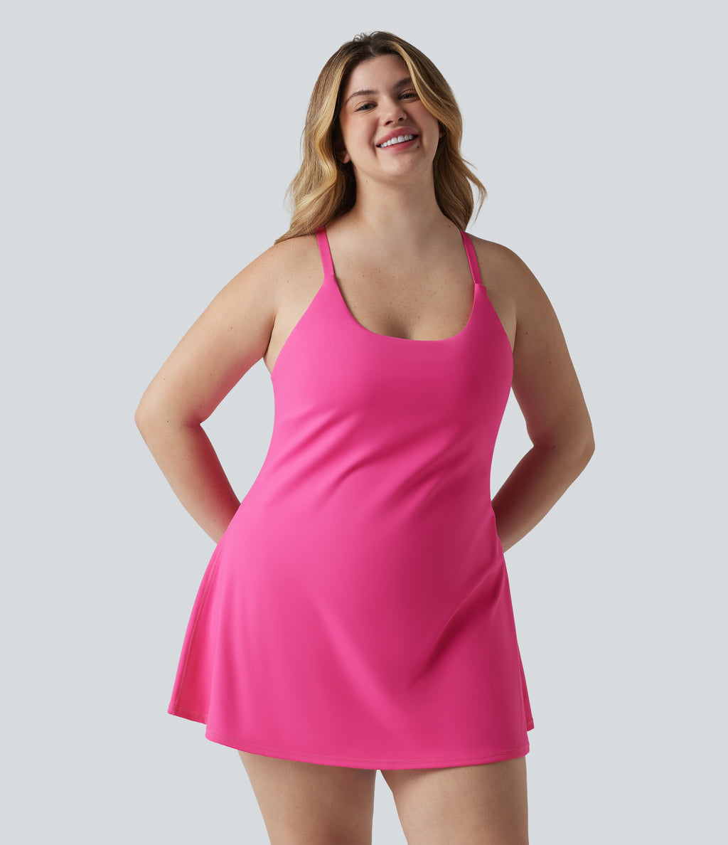 Plush Push-Up Adjustable Straps Crisscross Backless Built-in Bra Dance Plus Size Active Dress-Edition — Fuchsia Purple — view 8