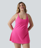 Plush Push-Up Adjustable Straps Crisscross Backless Built-in Bra Dance Plus Size Active Dress-Edition — Fuchsia Purple — view 8