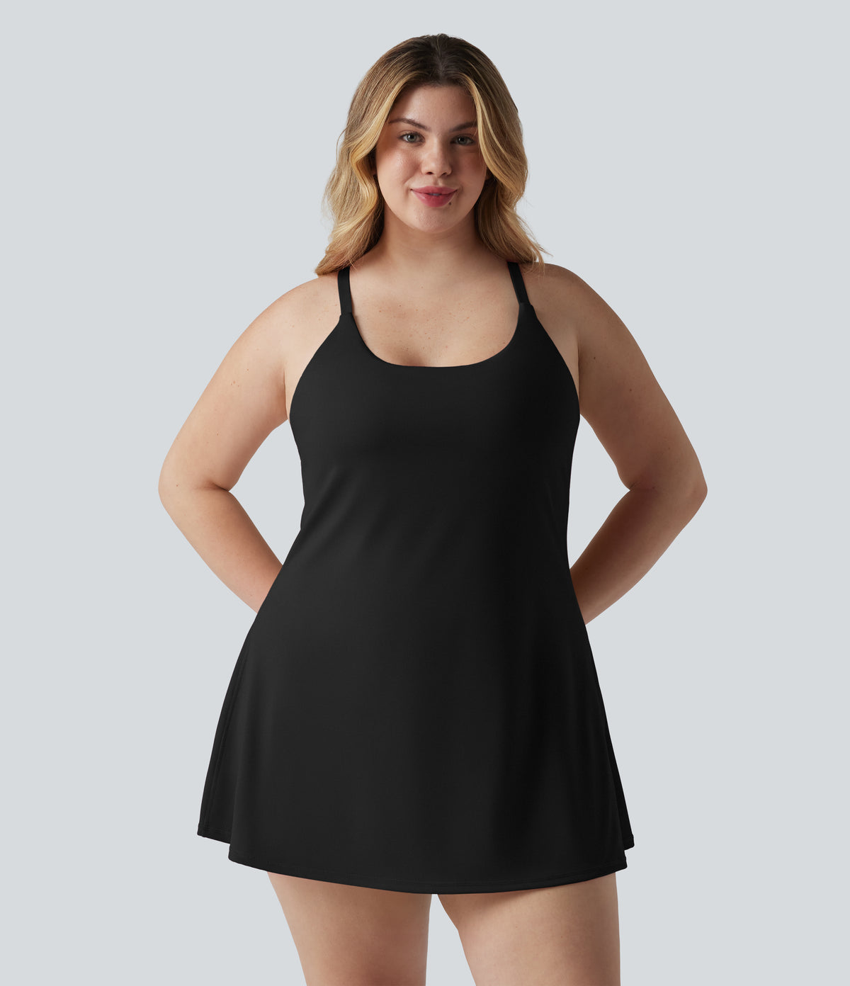 Plush Push-Up Adjustable Straps Crisscross Backless Built-in Bra Dance Plus Size Active Dress-Edition — Black — view 9