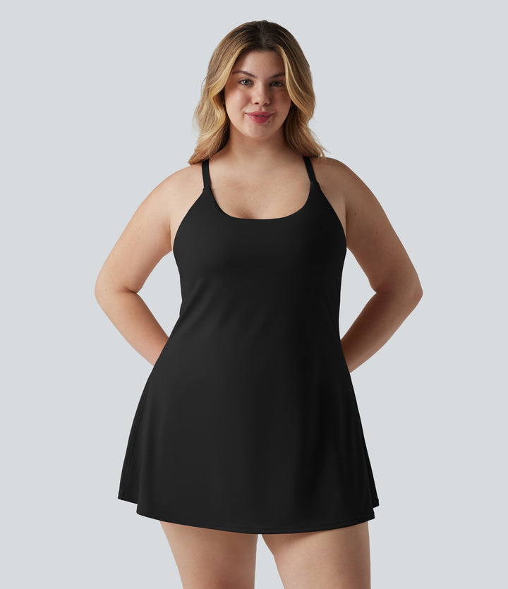 Plush Push-Up Adjustable Straps Crisscross Backless Built-in Bra Dance Plus Size Active Dress-Edition — Black — view 9