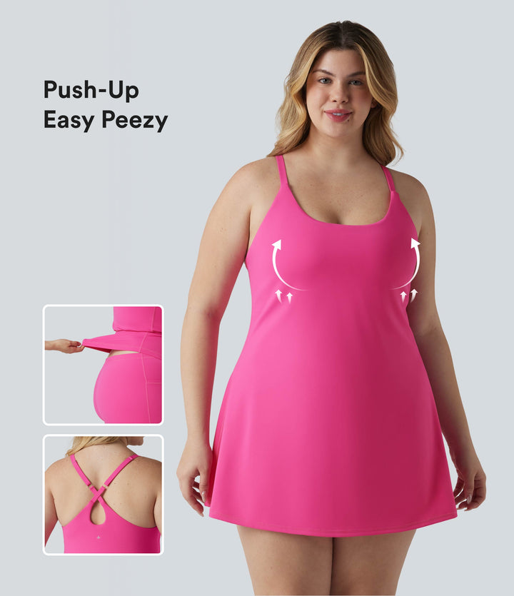 Plush Push-Up Adjustable Straps Crisscross Backless Built-in Bra Dance Plus Size Active Dress-Edition — Fuchsia Purple — view 1