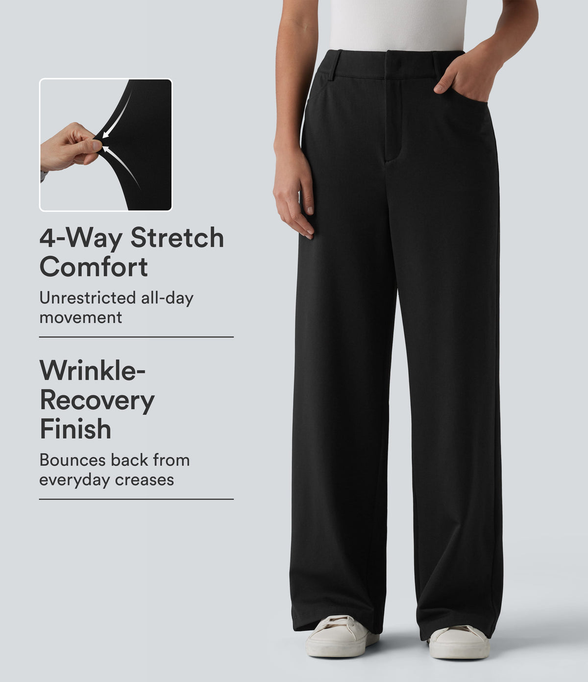 High-waisted Herringbone Work Straight Leg Trousers with Pockets — Black — view 1