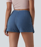 Mid Rise Micro Mini Denim Casual Skort — Powder Blue Denim — view 2