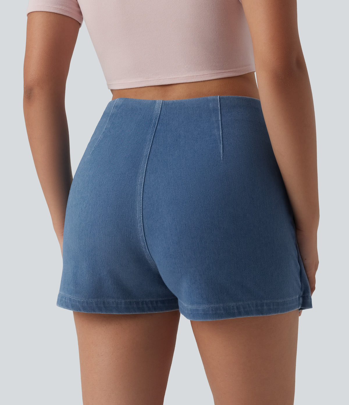 Mid Rise Micro Mini Denim Casual Skort — Powder Blue Denim — view 5