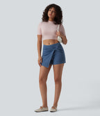 Mid Rise Micro Mini Denim Casual Skort — Powder Blue Denim — view 6
