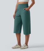 Airy High Waisted Tummy Control InstantCool Casual Capri Baggy Trousers with Pockets — Blue Spruce — view 3