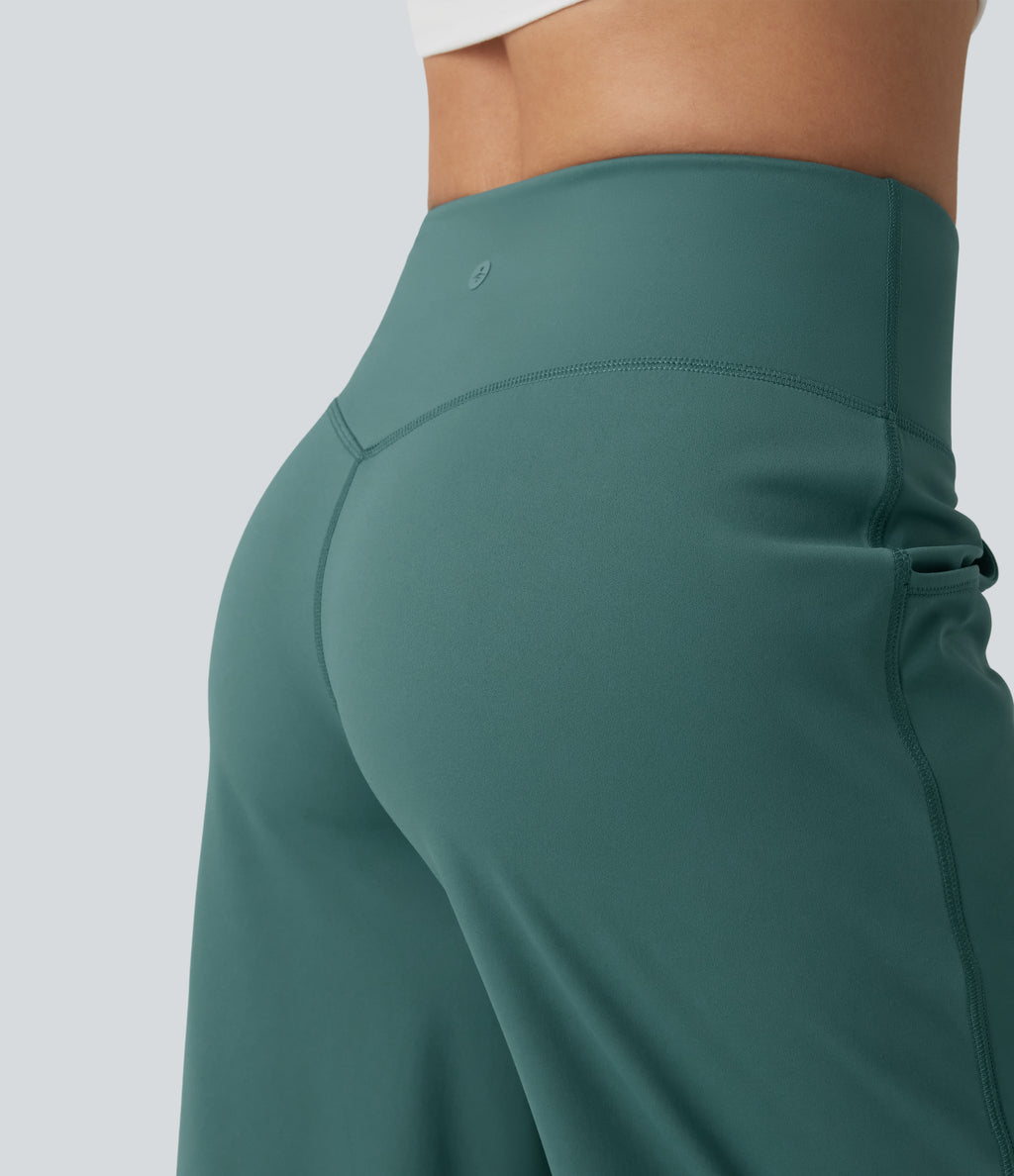 Airy High Waisted Tummy Control InstantCool Casual Capri Baggy Trousers with Pockets — Blue Spruce — view 5