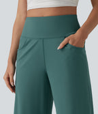Airy High Waisted Tummy Control InstantCool Casual Capri Baggy Trousers with Pockets — Blue Spruce — view 4