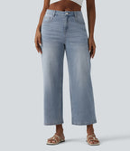 Mid Rise 7/8 Wide Leg Casual Jeans with Pockets — Malibu Blue Denim — view 1