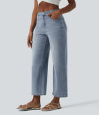 Mid Rise 7/8 Wide Leg Casual Jeans with Pockets — Malibu Blue Denim — view 3