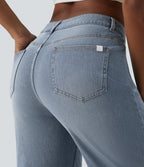 Mid Rise 7/8 Wide Leg Casual Jeans with Pockets — Malibu Blue Denim — view 5