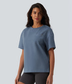 Round Neck Short Sleeve Denim Casual T-Shirt with Pocket — Blue Jasper Denim — view 4