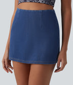 Denim High Waisted A-Line Micro Casual Skort — Gulf Stream Blue Denim — view 5