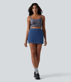 Denim High Waisted A-Line Micro Casual Skort — Gulf Stream Blue Denim — view 6