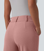 High Waisted Tapered Waffle Work Trousers with Pockets — Rose Tan — view 5