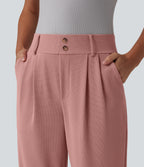 High Waisted Tapered Waffle Work Trousers with Pockets — Rose Tan — view 6