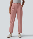 High Waisted Tapered Waffle Work Trousers with Pockets — Rose Tan — view 3