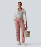 High Waisted Tapered Waffle Work Trousers with Pockets — Rose Tan — view 7