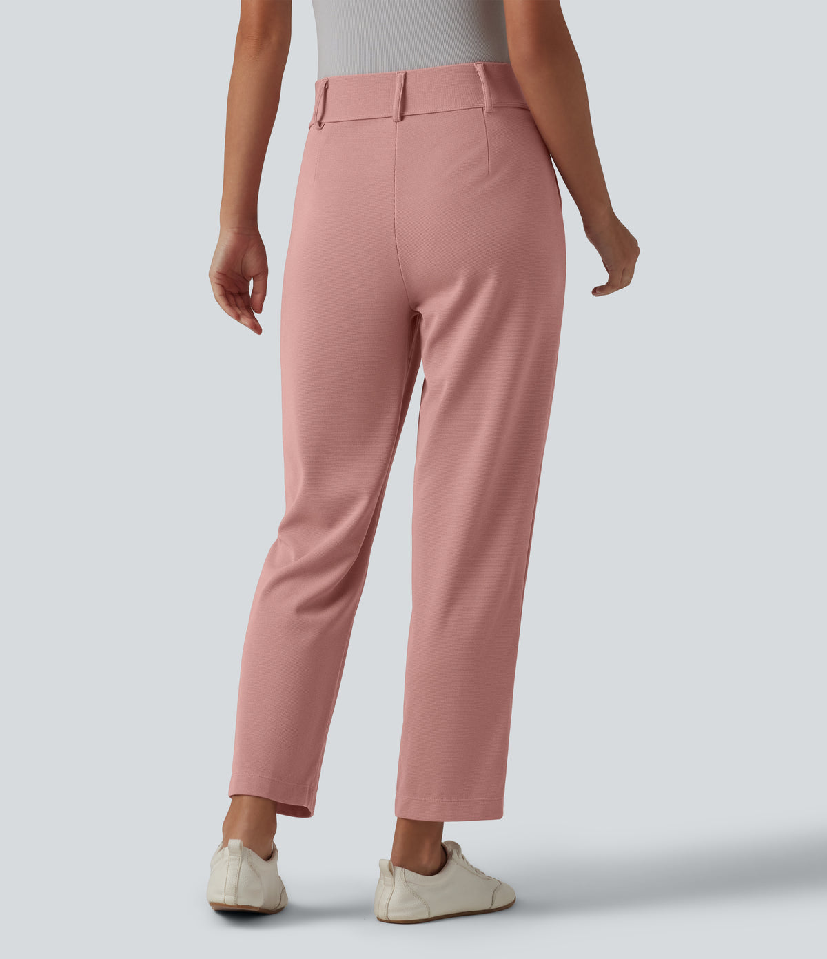 High Waisted Tapered Waffle Work Trousers with Pockets — Rose Tan — view 2