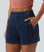 High Waisted Denim Casual Shorts 3'' with Pockets — Pageant Blue Denim — view 5