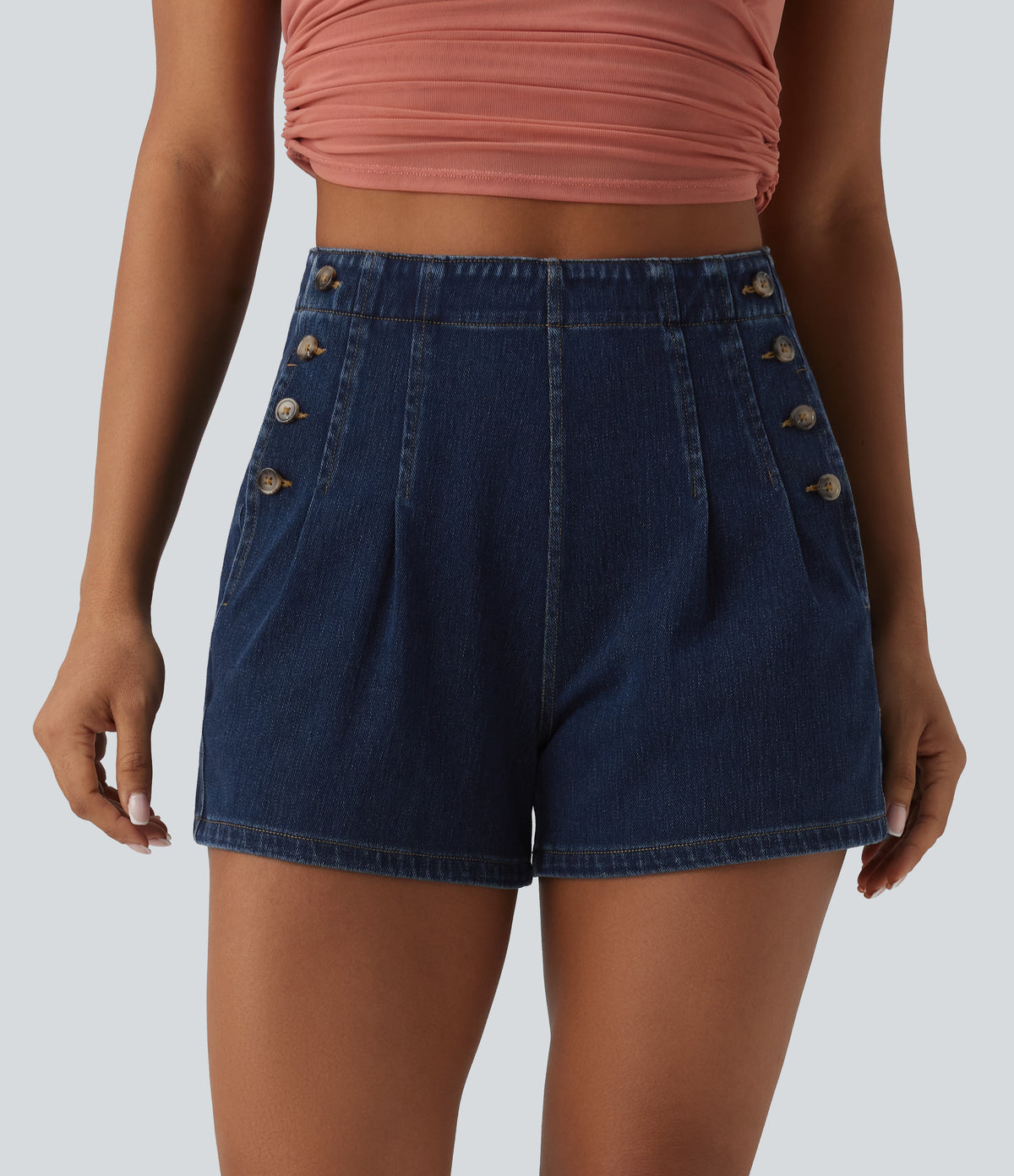 High Waisted Denim Casual Shorts 3'' with Pockets — Pageant Blue Denim — view 1