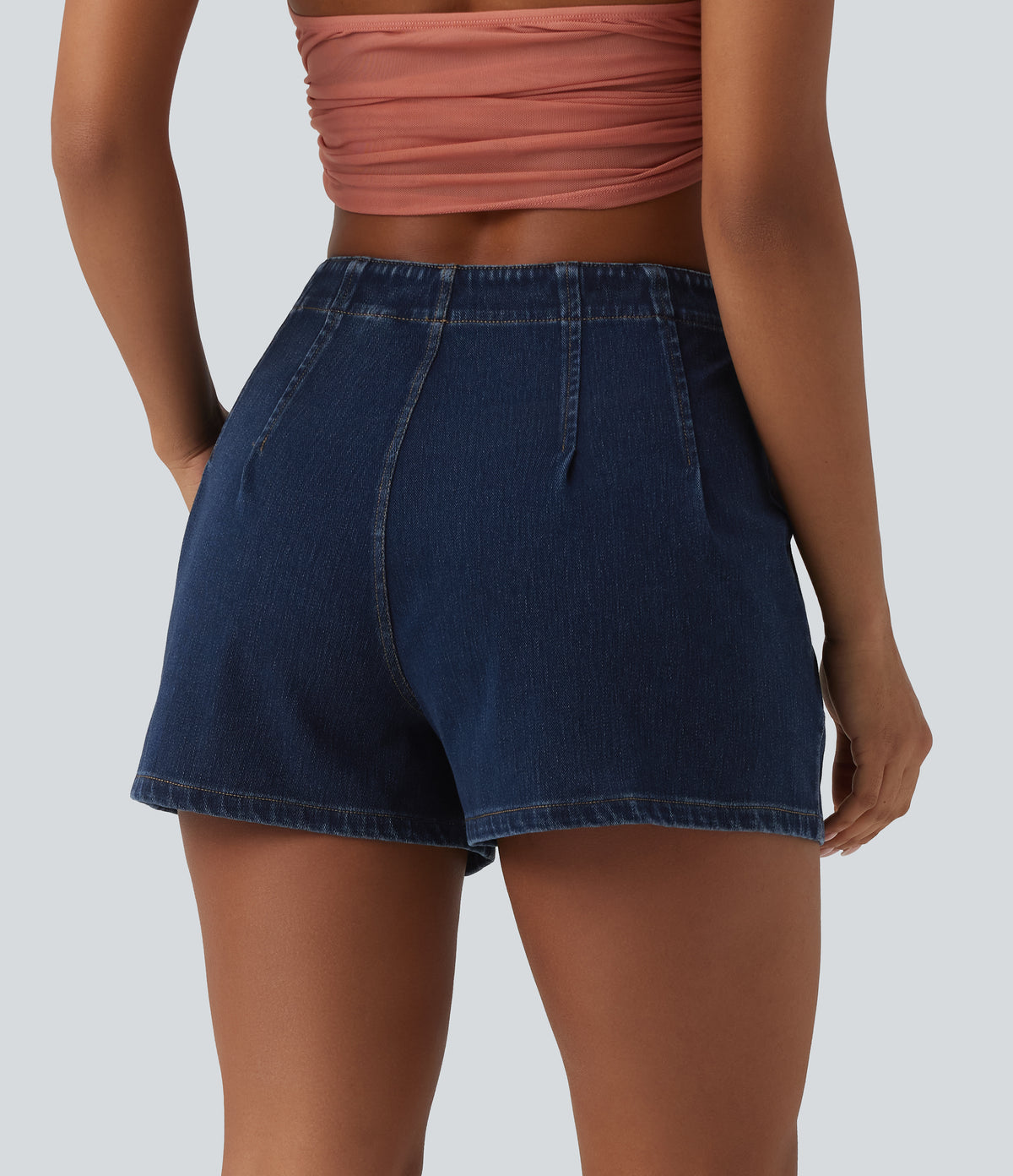 High Waisted Denim Casual Shorts 3'' with Pockets — Pageant Blue Denim — view 2
