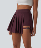 High Waisted Pleated 2-in-1 Pocket Adjustable Buckle Mini Quick Dry Party Skirt — Amaranth — view 1