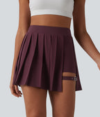 High Waisted Pleated 2-in-1 Pocket Adjustable Buckle Mini Quick Dry Party Skirt — Amaranth — view 3
