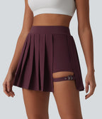 High Waisted Pleated 2-in-1 Pocket Adjustable Buckle Mini Quick Dry Party Skirt — Amaranth — view 4