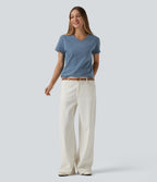 V Neck Short Sleeve Denim Casual T-Shirt — Blue Jasper Denim — view 6