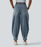 Mid Rise Denim Casual Balloon Joggers with Pockets — Blue Jasper Denim — view 2