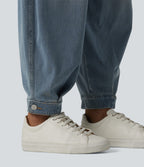 Mid Rise Denim Casual Balloon Joggers with Pockets — Blue Jasper Denim — view 7