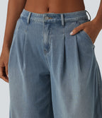 Mid Rise Denim Casual Balloon Joggers with Pockets — Blue Jasper Denim — view 6