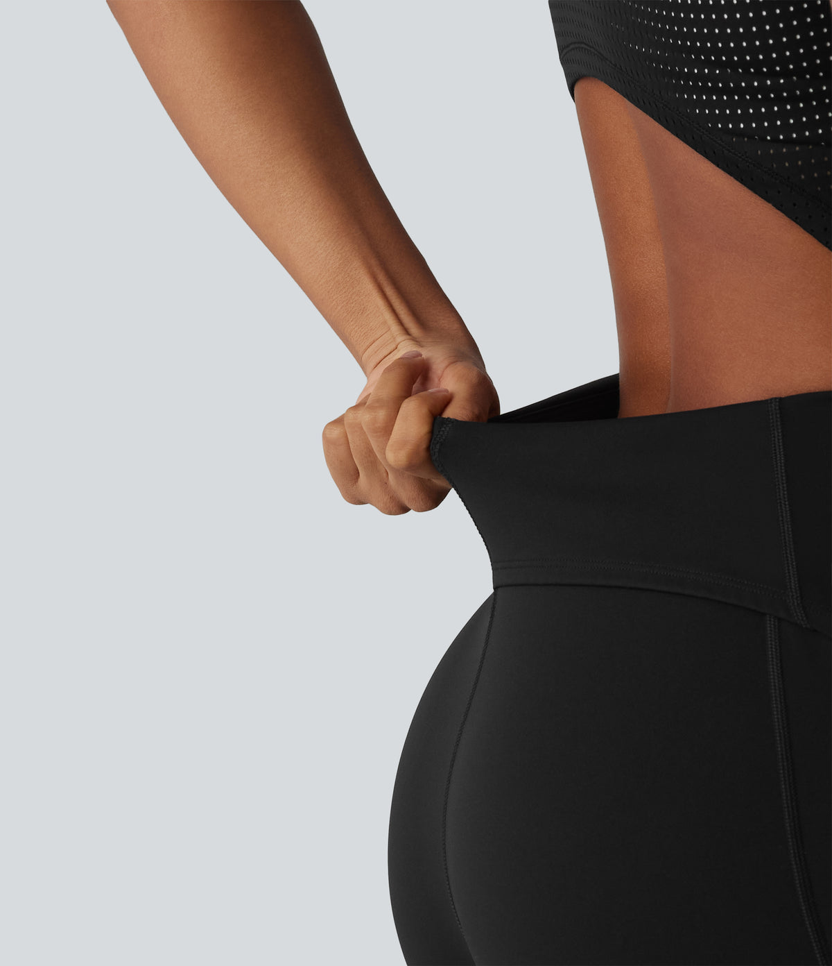 Backless Sleeveless Pockets Breathable Mesh Yoga Playsuit with Detachable Skirt — Black — view 6